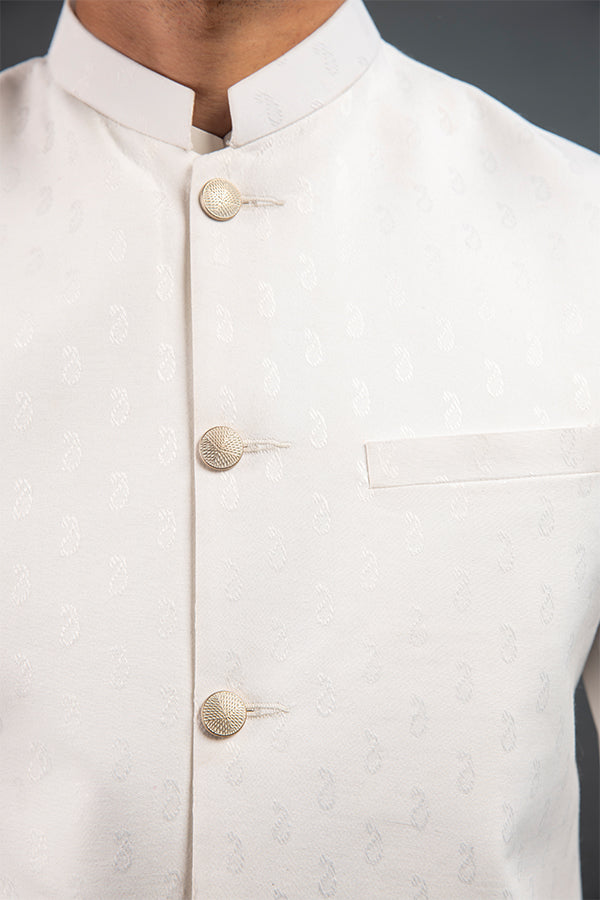 WHITE TEXTURED WAISTCOAT