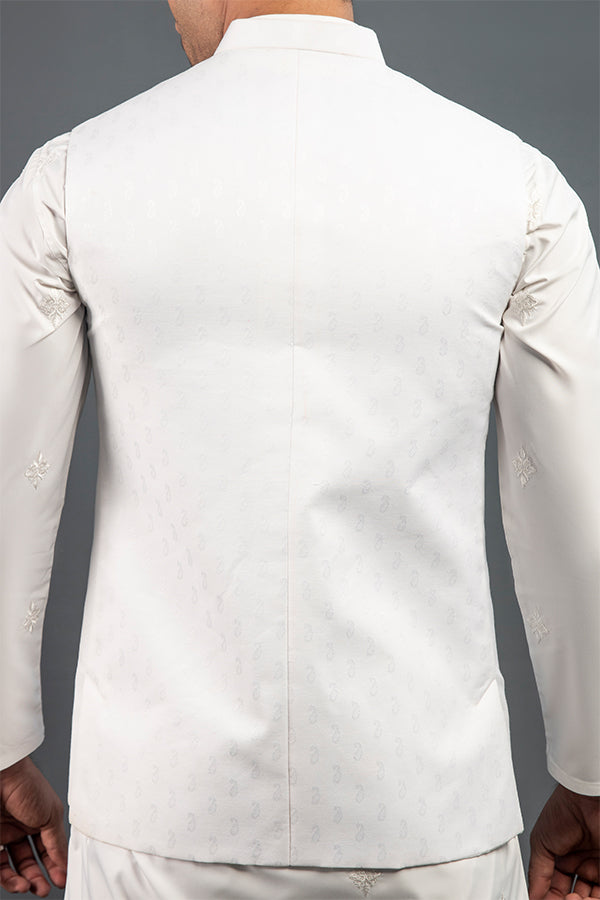 WHITE TEXTURED WAISTCOAT