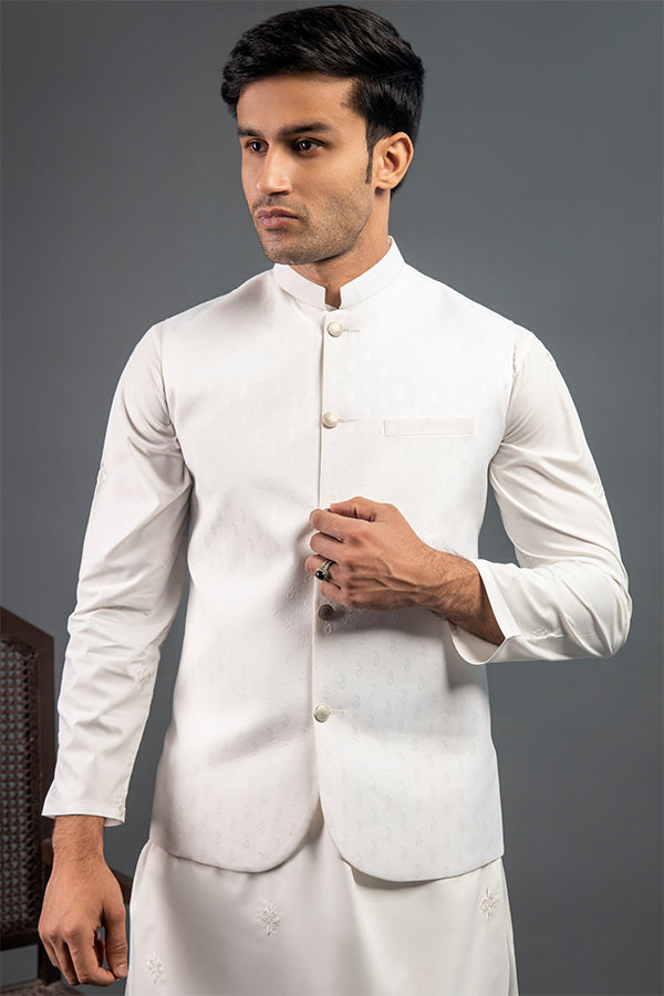 WHITE TEXTURED WAISTCOAT