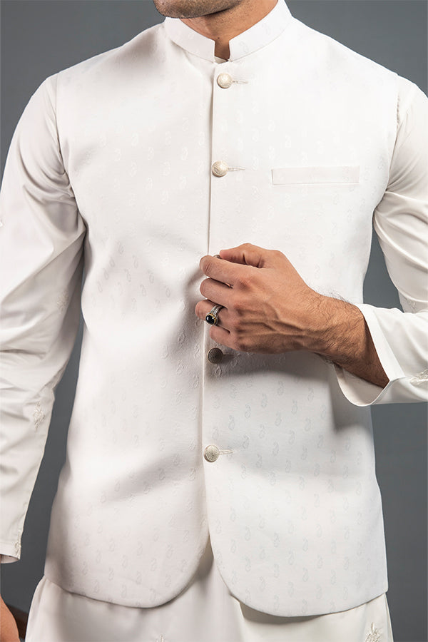 WHITE TEXTURED WAISTCOAT