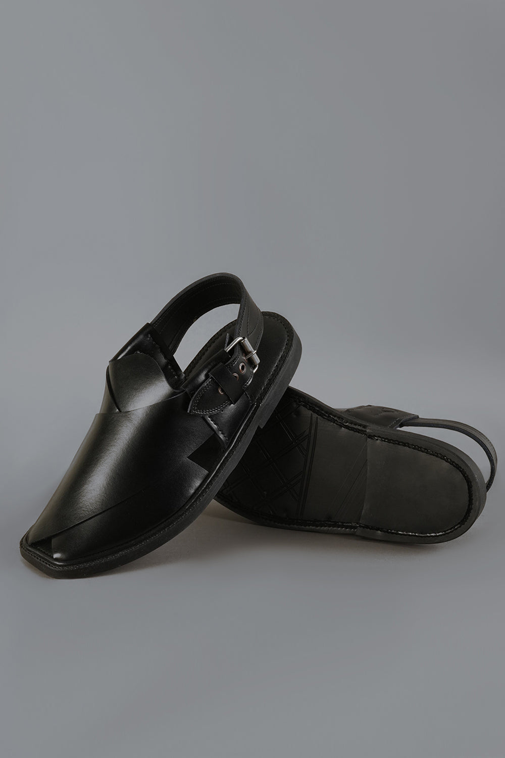 Black Smooth Finish Peshawari Chappal