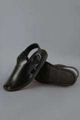 Black Smooth Finish Peshawari Chappal