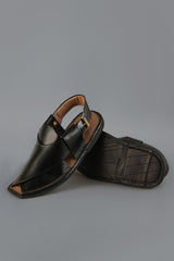 Smooth Black Leather Peshawari Chappals