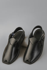 Black Smooth Finish Peshawari Chappal