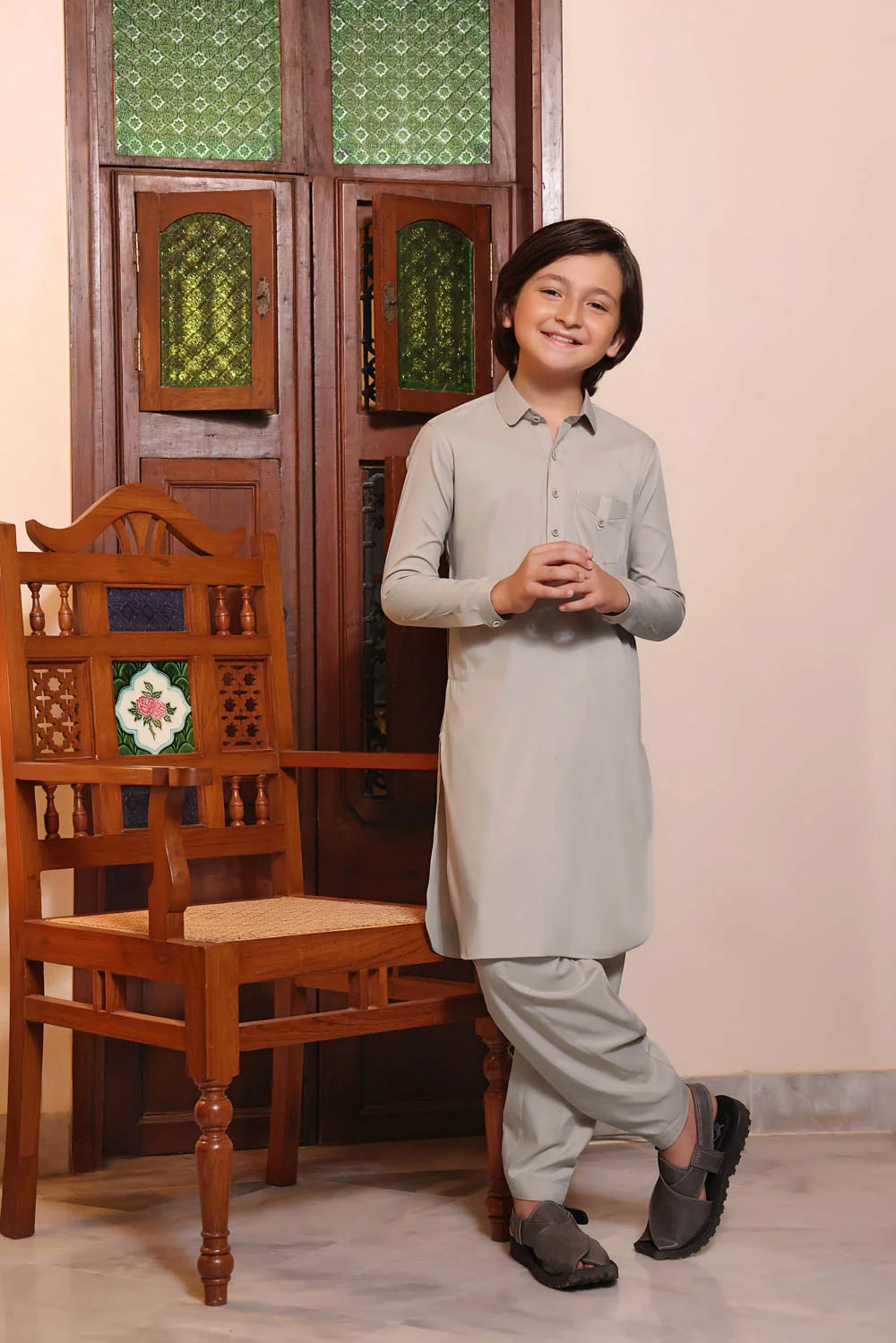Dust Beige Boski Kameez Shalwar