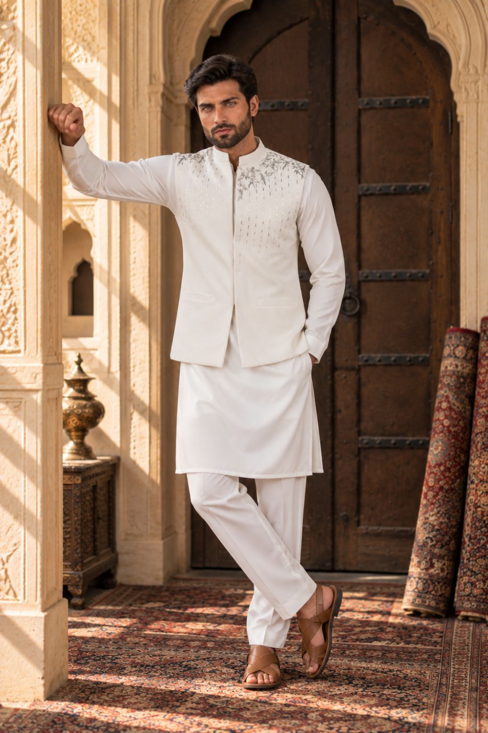 White Embroidered Waistcoat