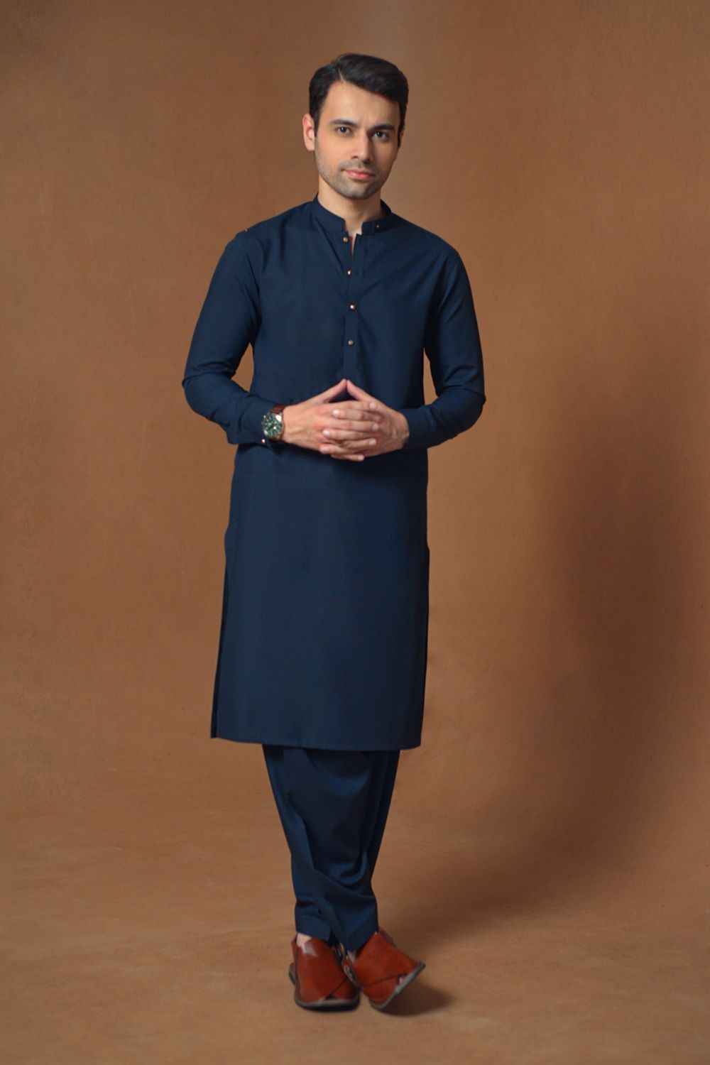 Navy Blue Blended Kameez Shalwar