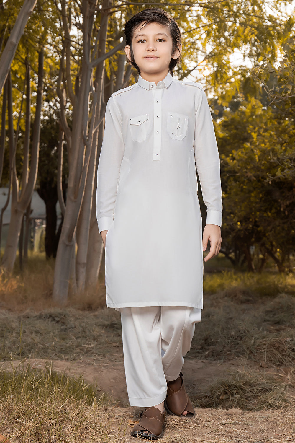 WHITE SLUB WASH N WEAR KID'S KAMEEZ SHALWAAR
