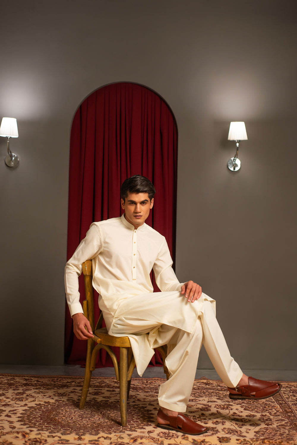 Cream Blended Kameez Shalwar