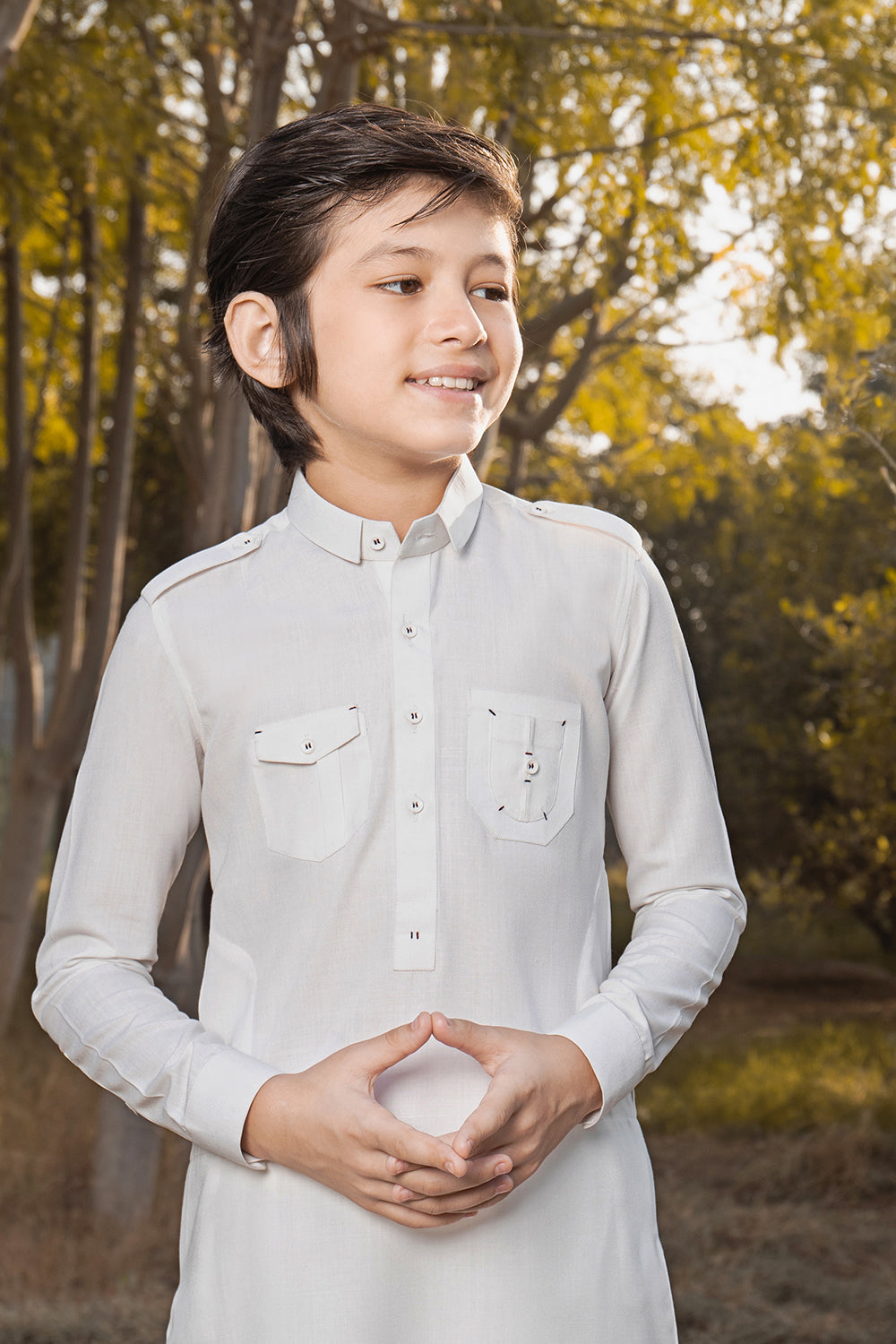 WHITE SLUB WASH N WEAR KID'S KAMEEZ SHALWAAR