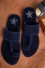 Navy Blue Sueded Kolhapuri