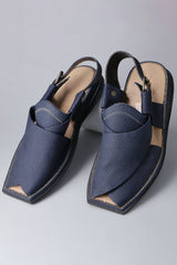 Blue Textured leather Peshawari Chappals