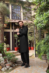 Classic Black Button-Down Collar Kameez Shalwar