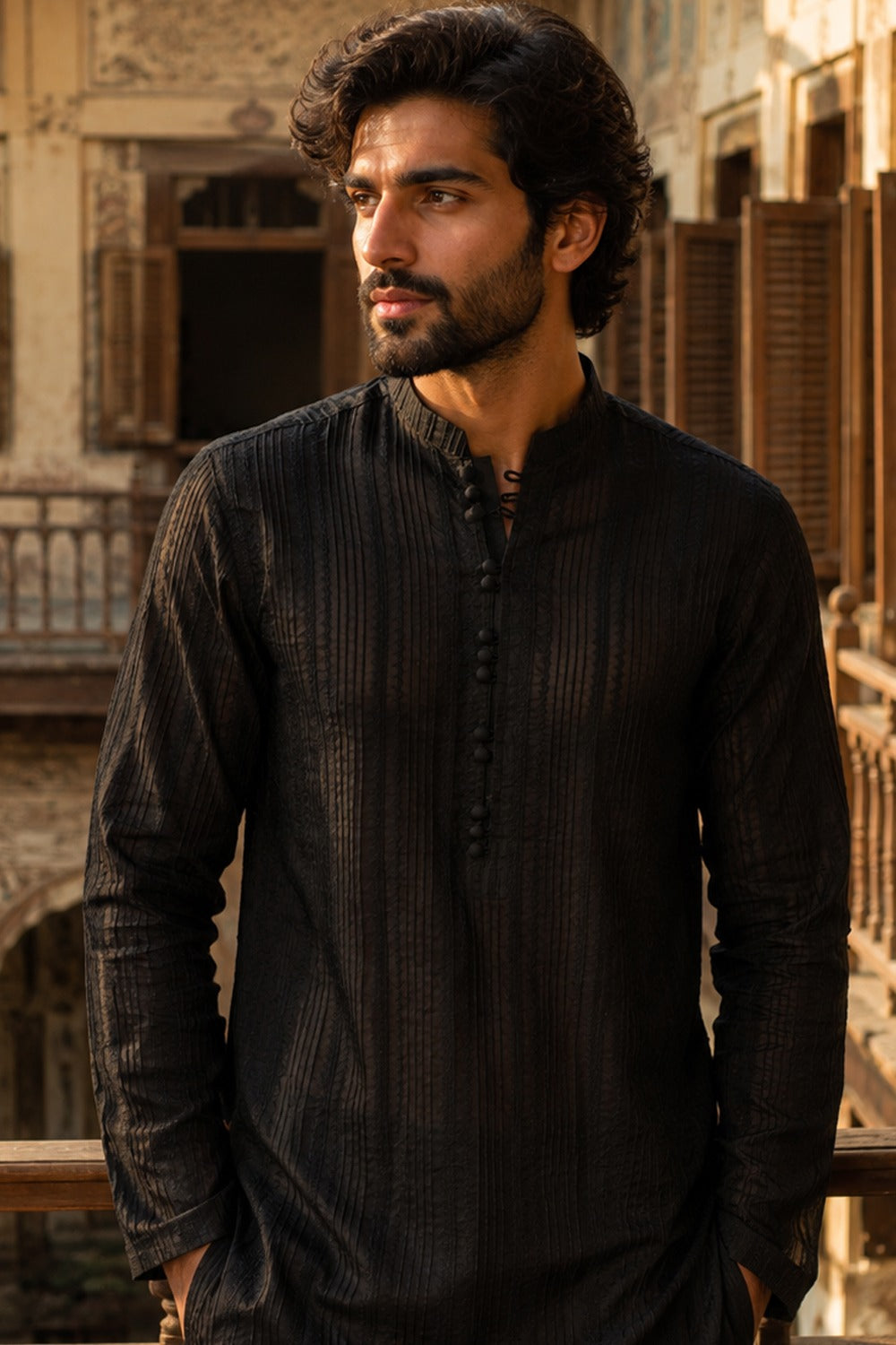Black Schiffli Kurta Pajama