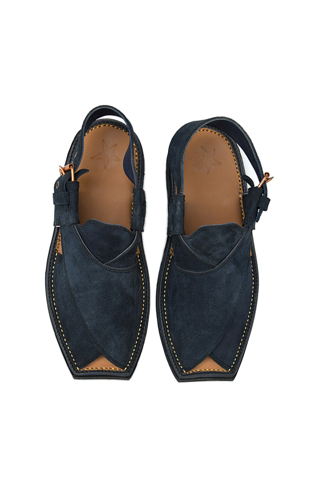 Navy Blue Suede Peshawari Chappals