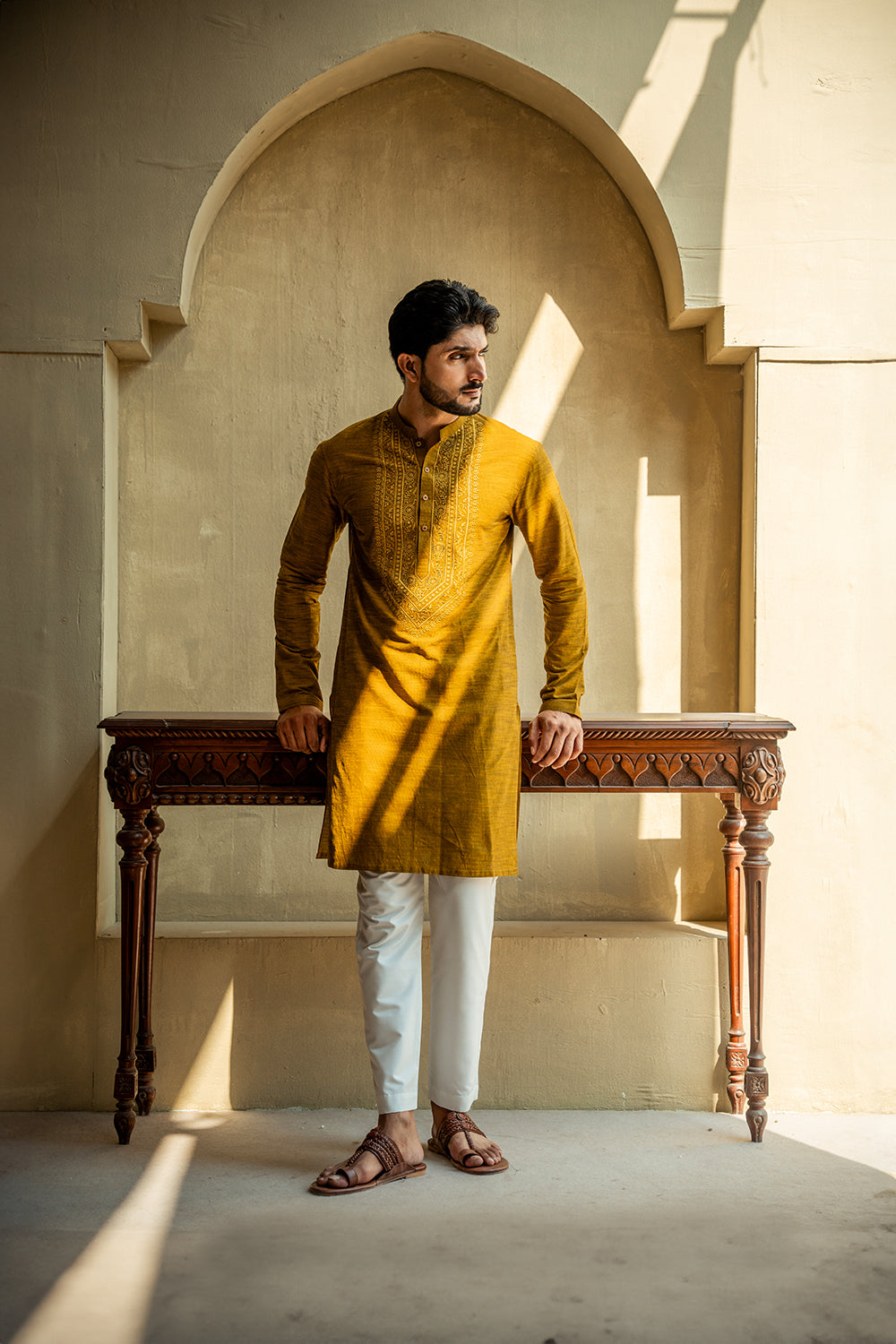 Yellow Embroidered Kurta Pajama