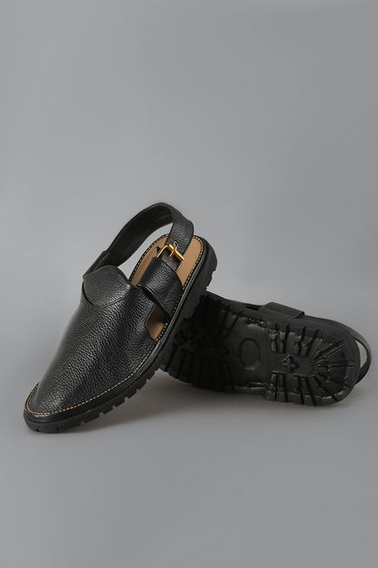 Black Round Toe Peshawari Sandal