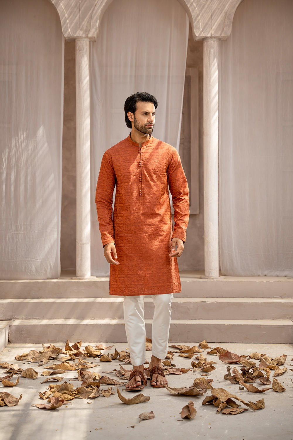 Burnt Orange Schiffli Kurta Pajama