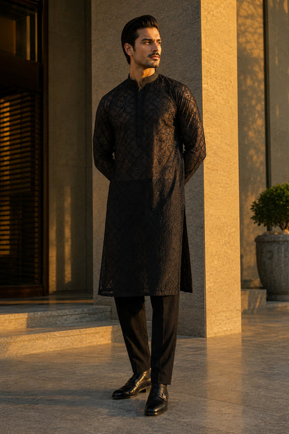 Black Chikankari Kurta Pajama