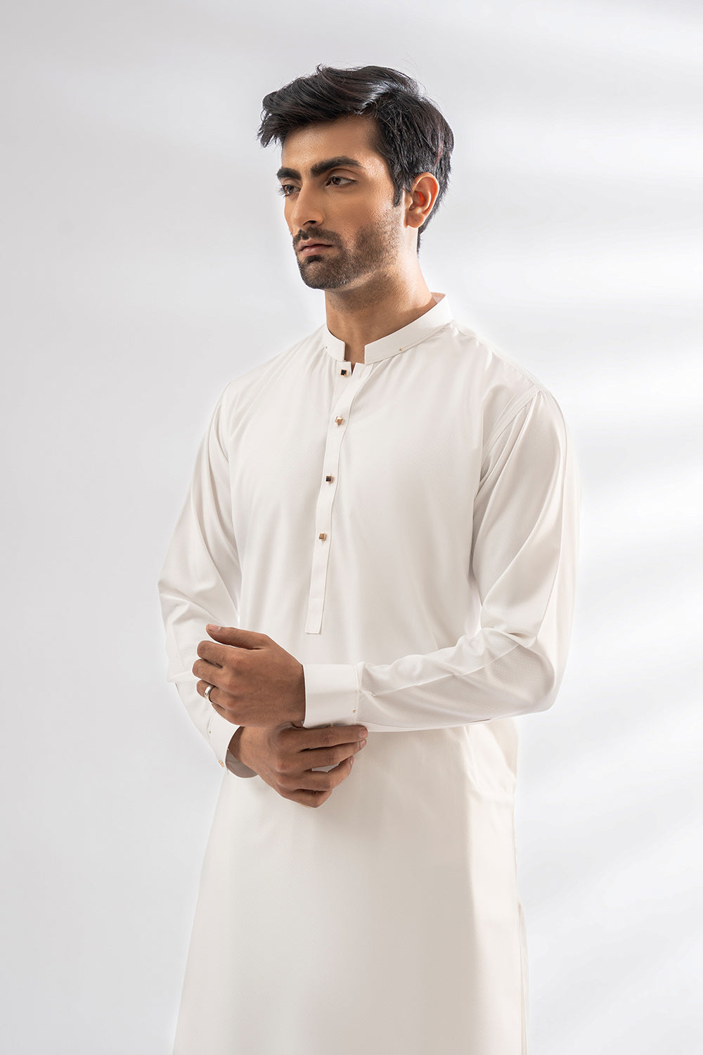 White Textured Kameez Shalwar