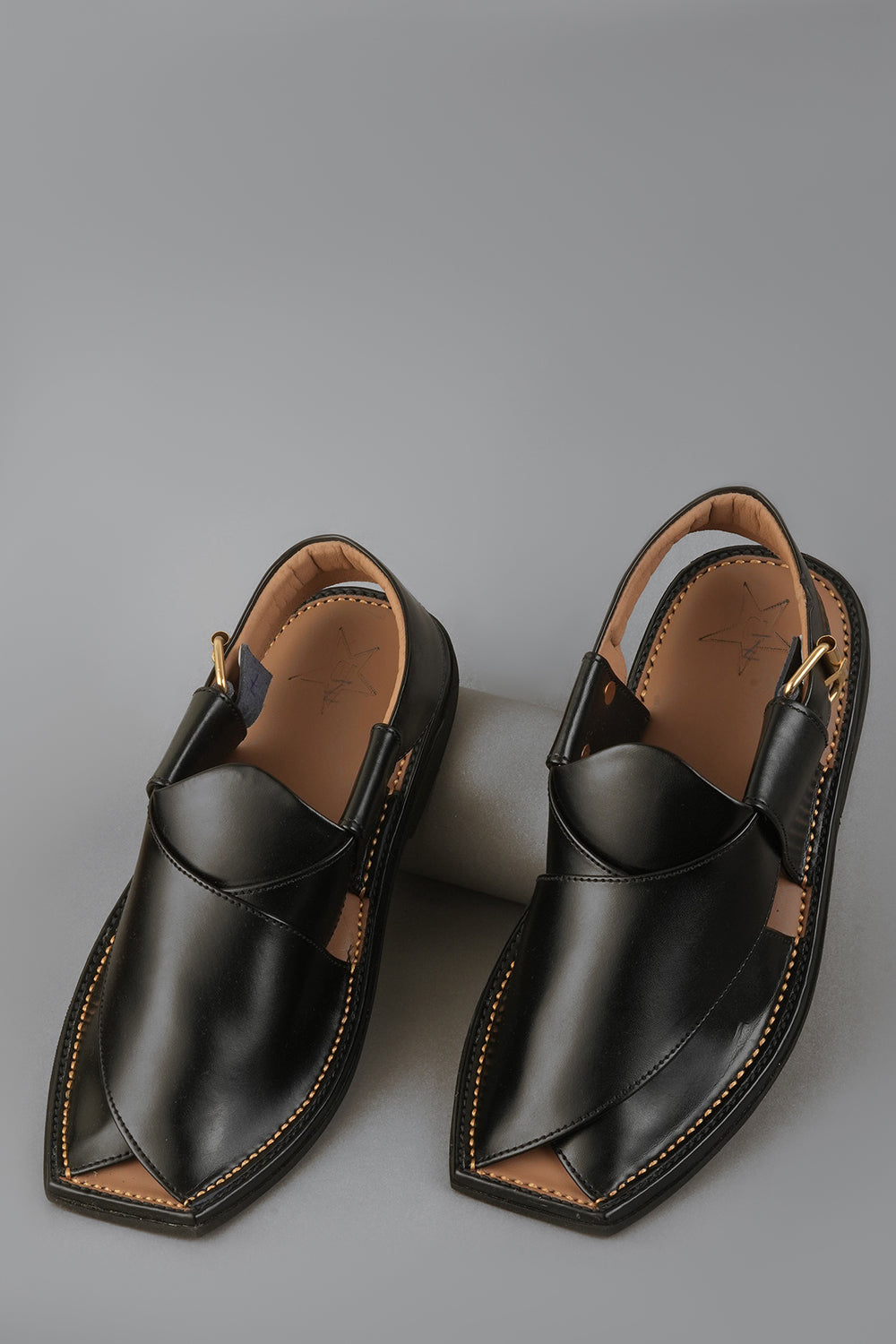 Smooth Black Leather Peshawari Chappals