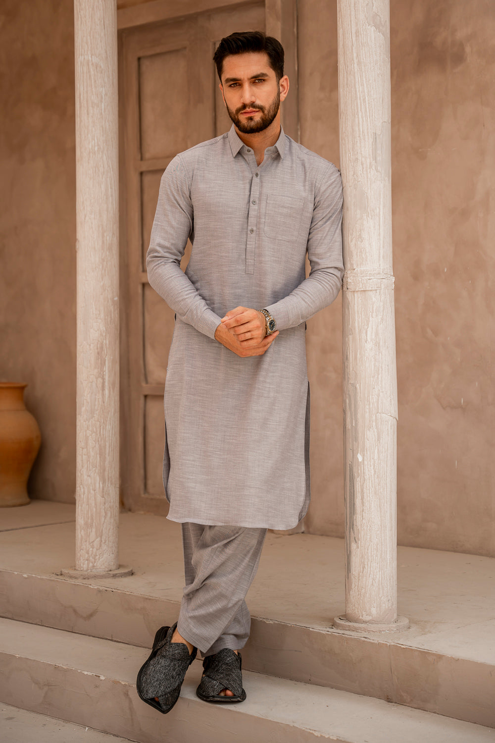 Silver Gray Kameez Shalwar