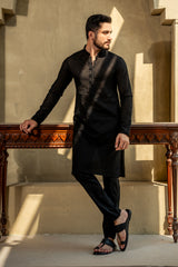 Coal Black Schiffli Kurta Pajama