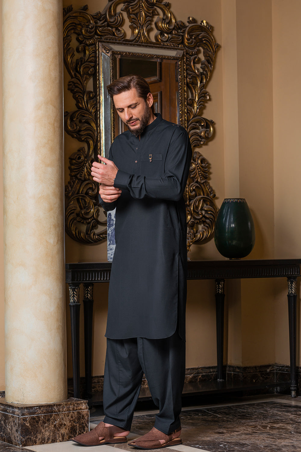 Charcoal Green Kameez Shalwar