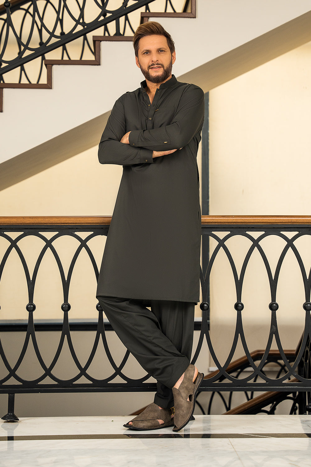 Dark Army Green Kameez Shalwar