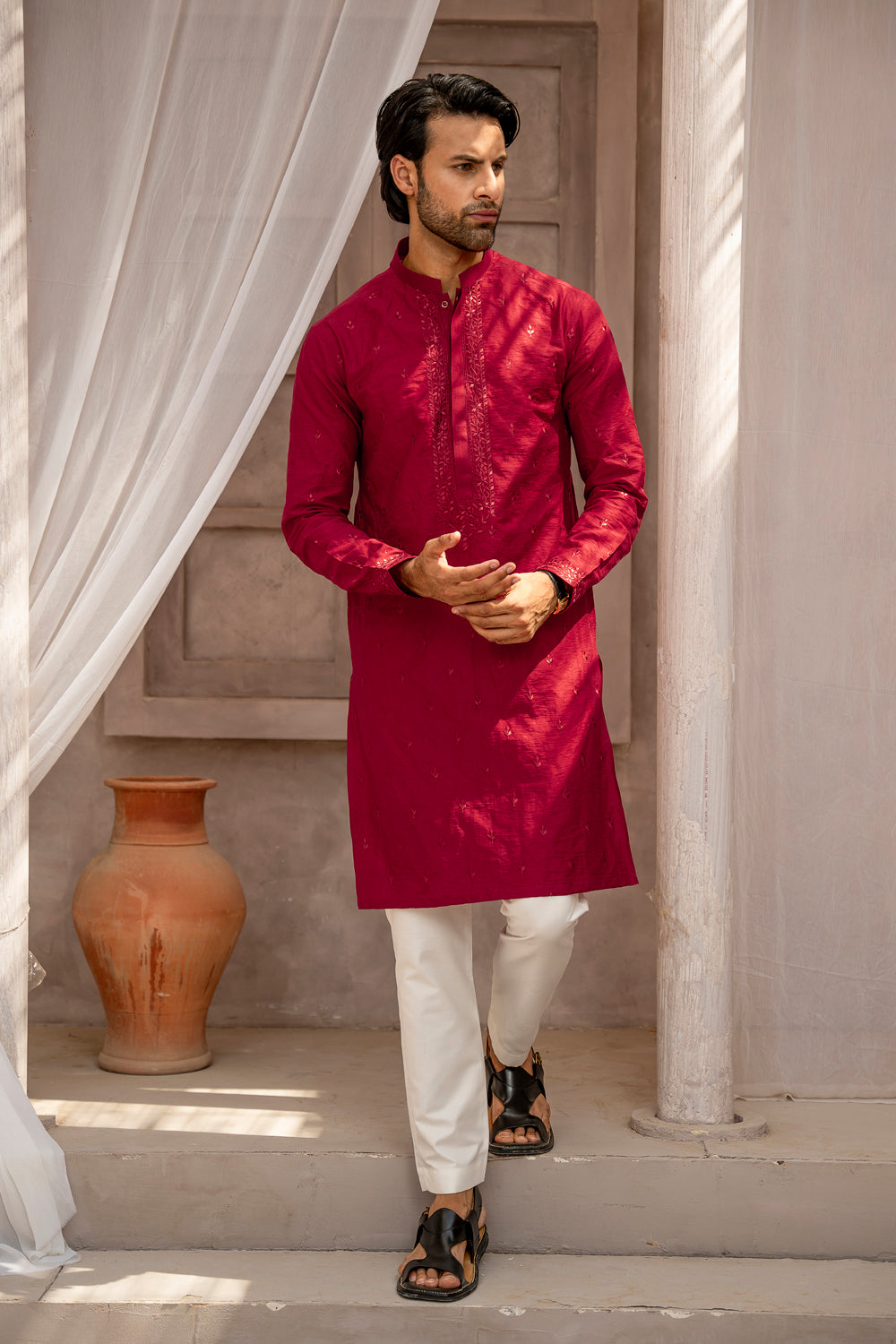 Red Embroidered Kurta Pajama