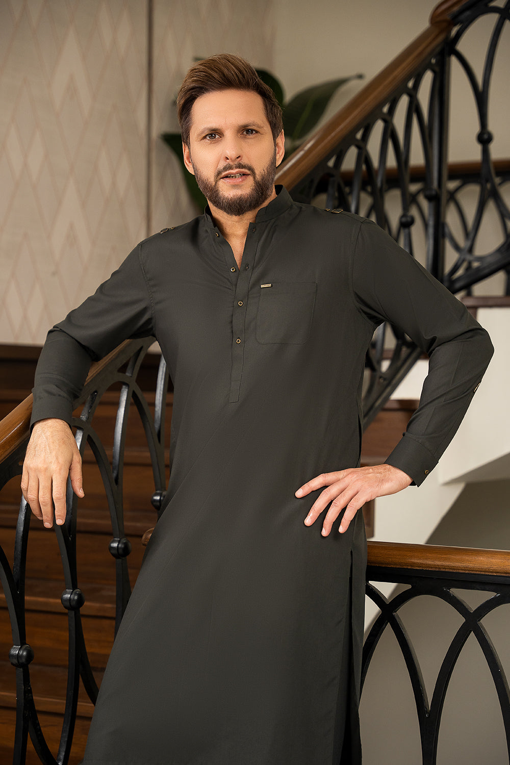 Dark Army Green Kameez Shalwar