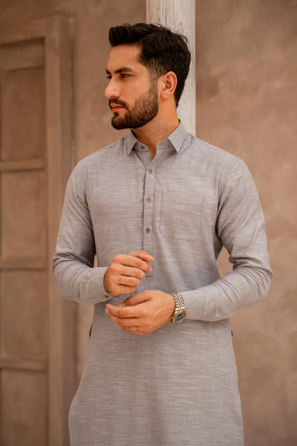 Silver Gray Kameez Shalwar