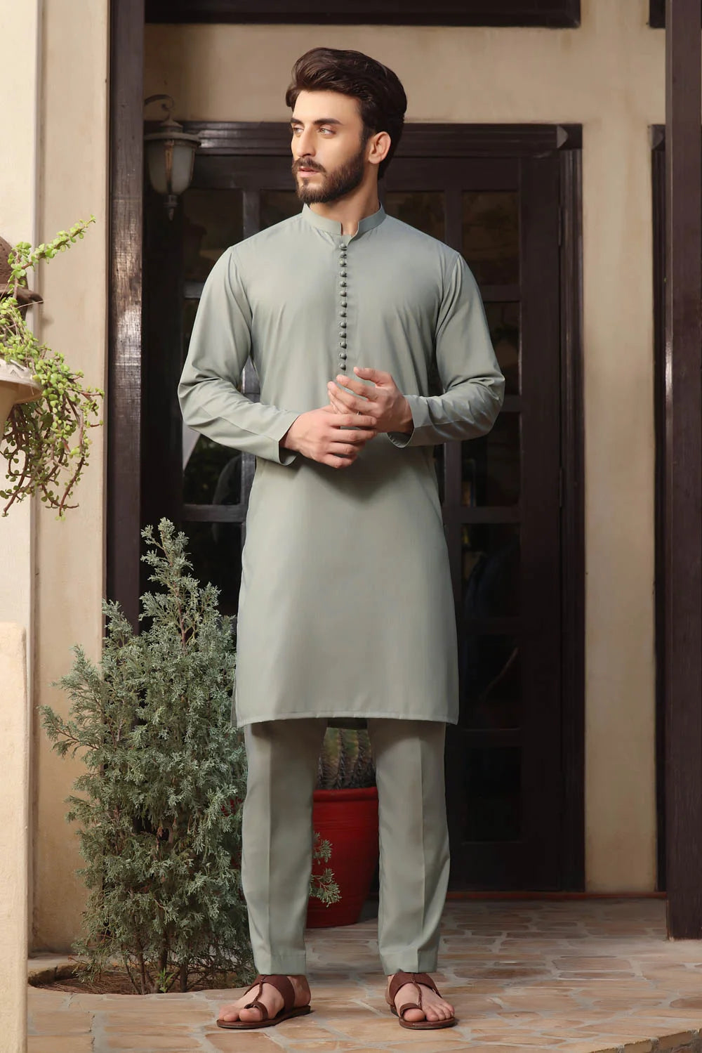 Dessert Sage Two-Tone Blended Kurta Trouser