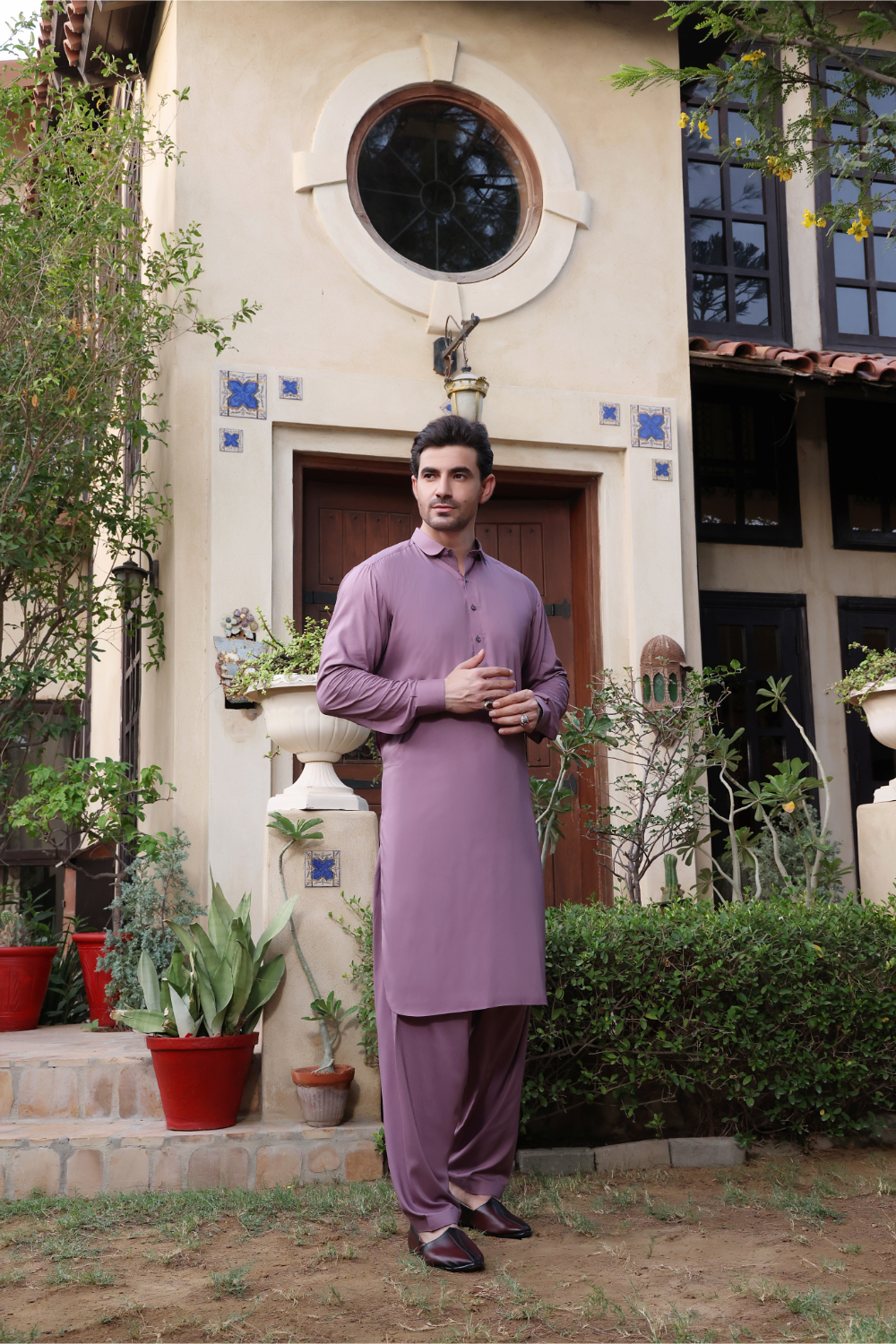 Mauve Wash n Wear Kameez Shalwar