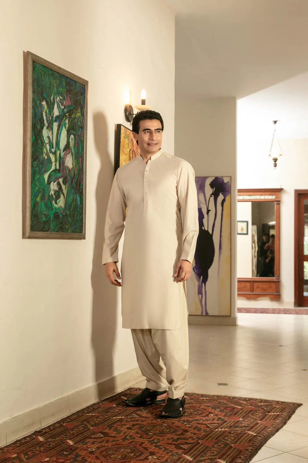 Beige Boski Kameez Shalwar