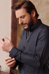 Slate Grey Button-Down Collar Kameez Shalwar