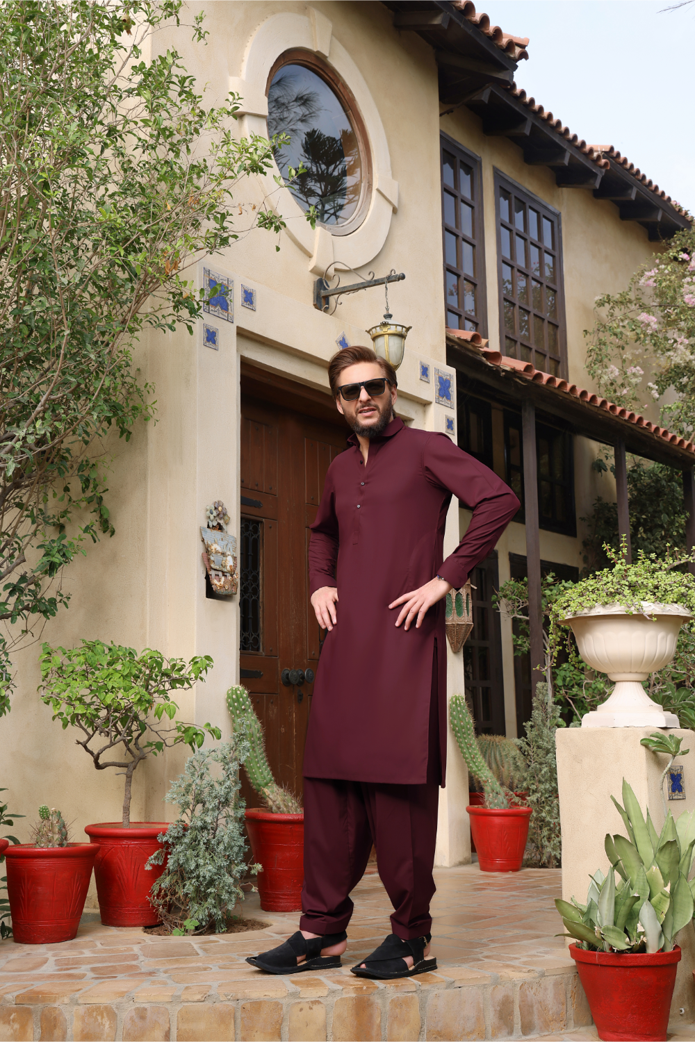 Maroon Blended Kameez Shalwar