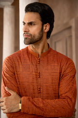 Burnt Orange Schiffli Kurta Pajama