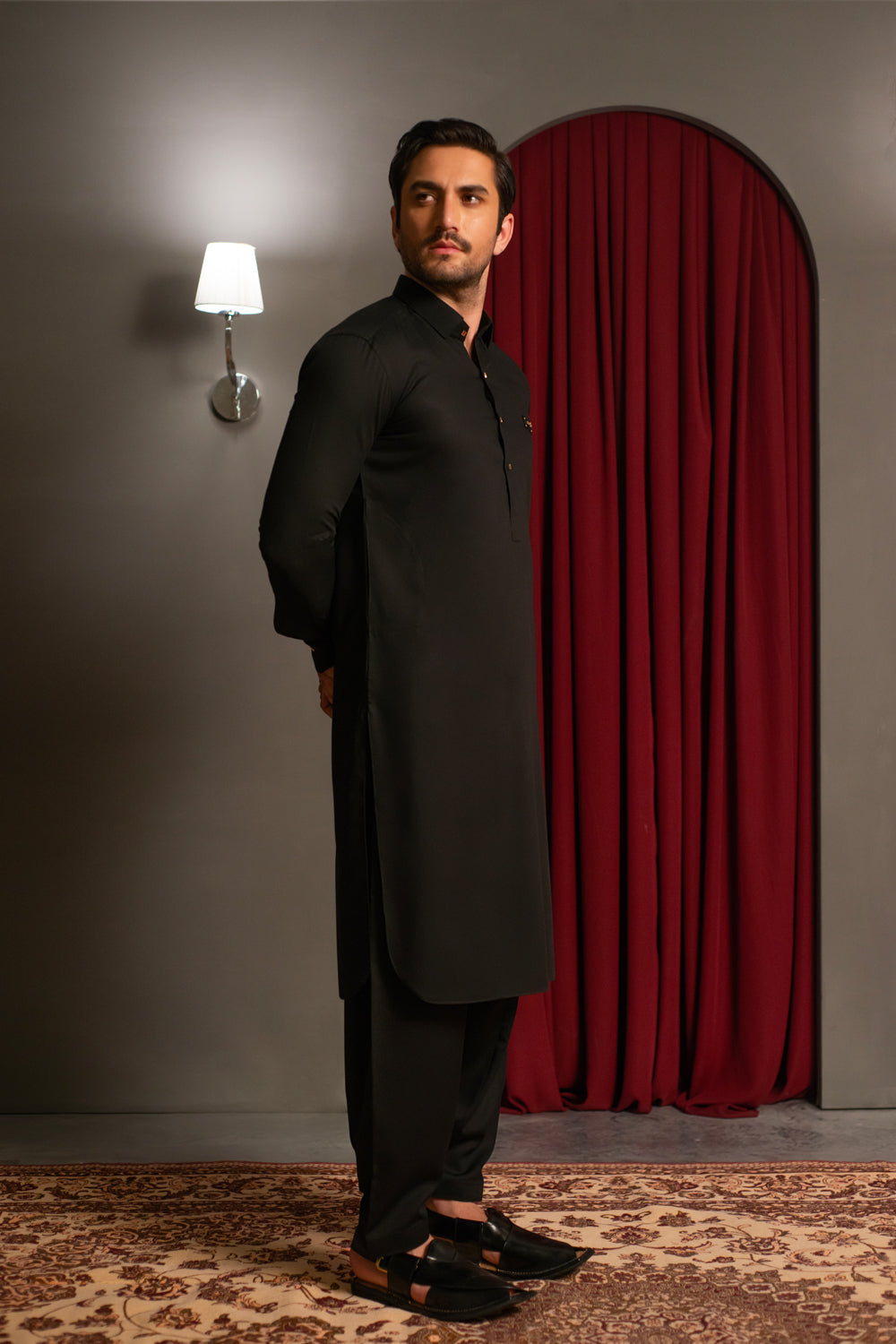Black Dobby Designer Kameez Shalwar