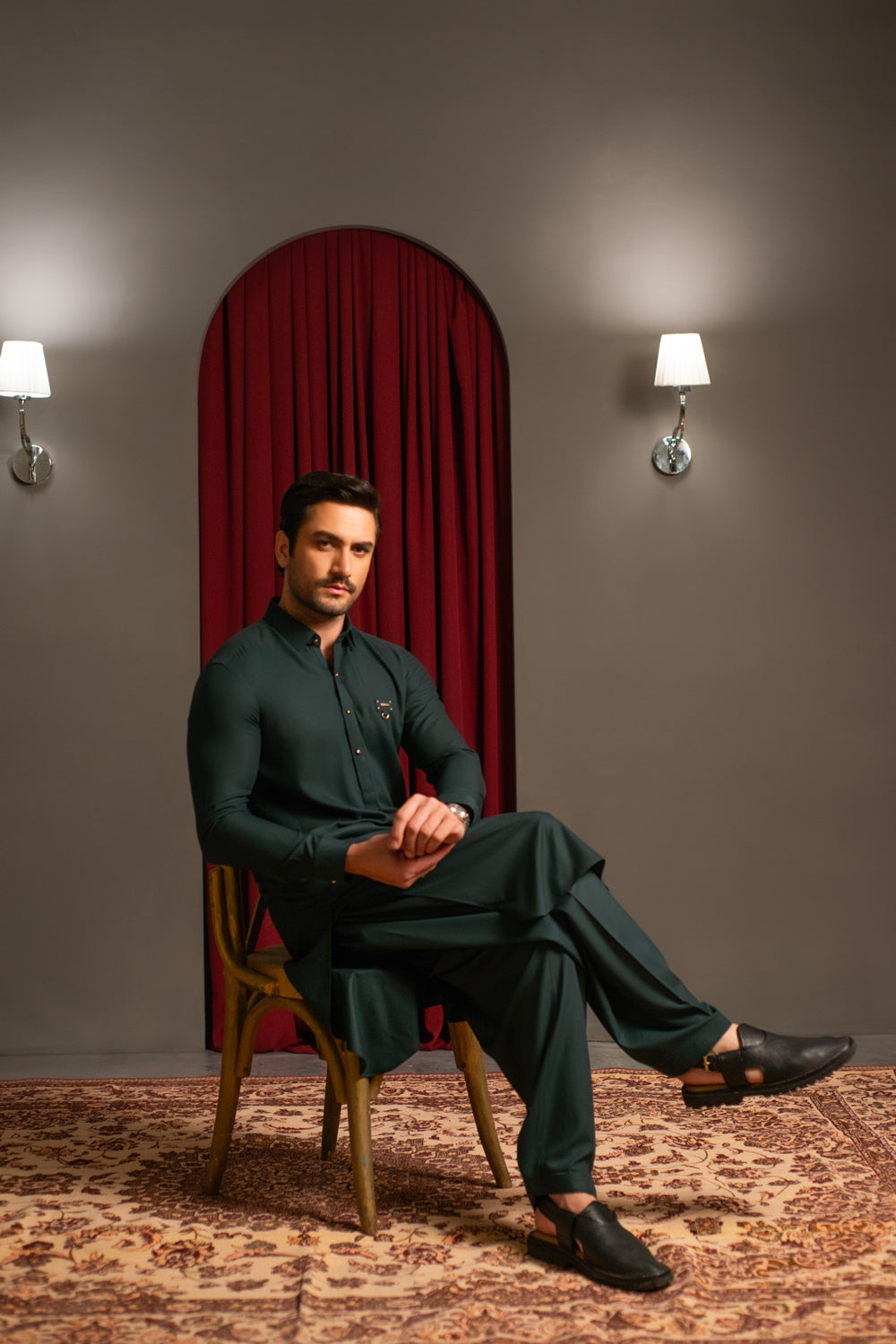 Forest Green Crepe Kameez Shalwar