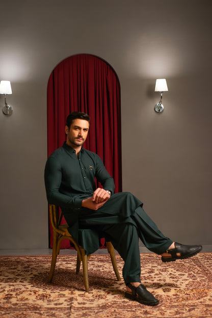 Forest Green Crepe Kameez Shalwar