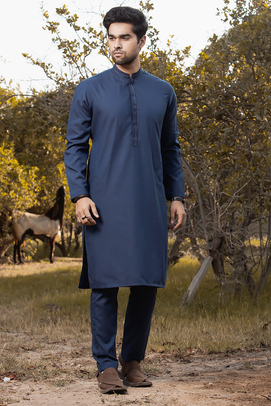 INDIGO BLUE EMBROIDERED KURTA PAJAMA Shahid Afridi Store