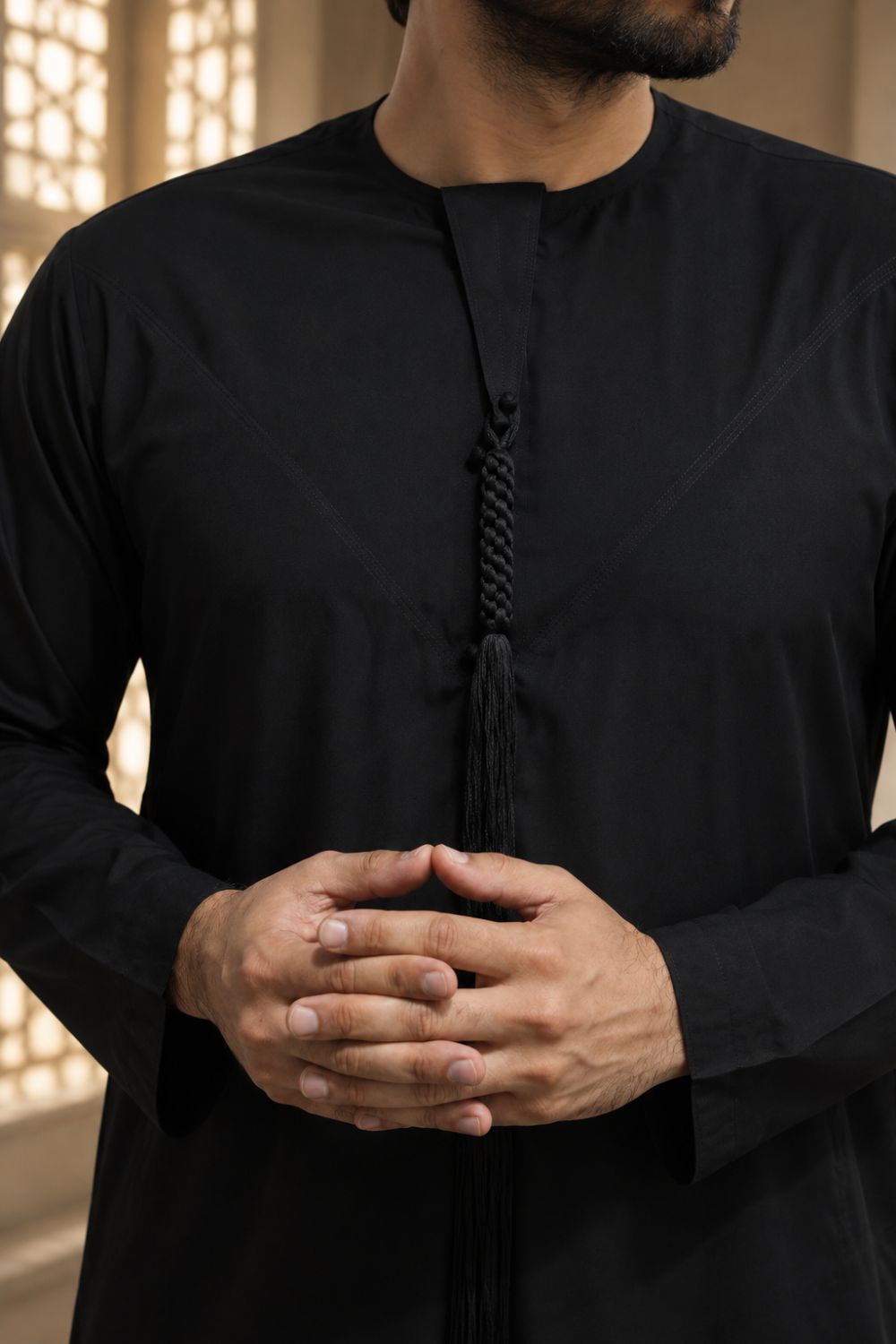 Black Emirati Thobe with Tassel