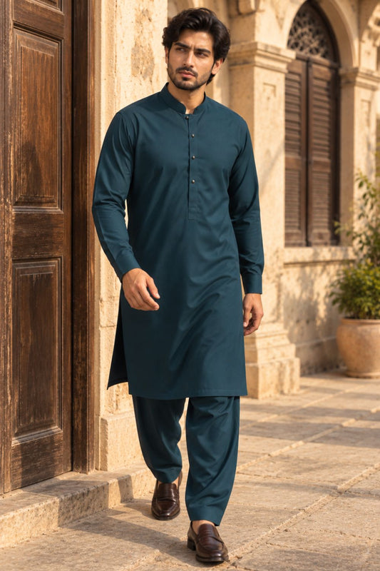 Dark Teal Kameez Shalwar