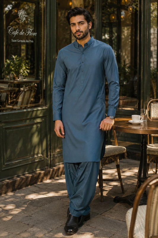 Slate Gray Kameez Shalwar