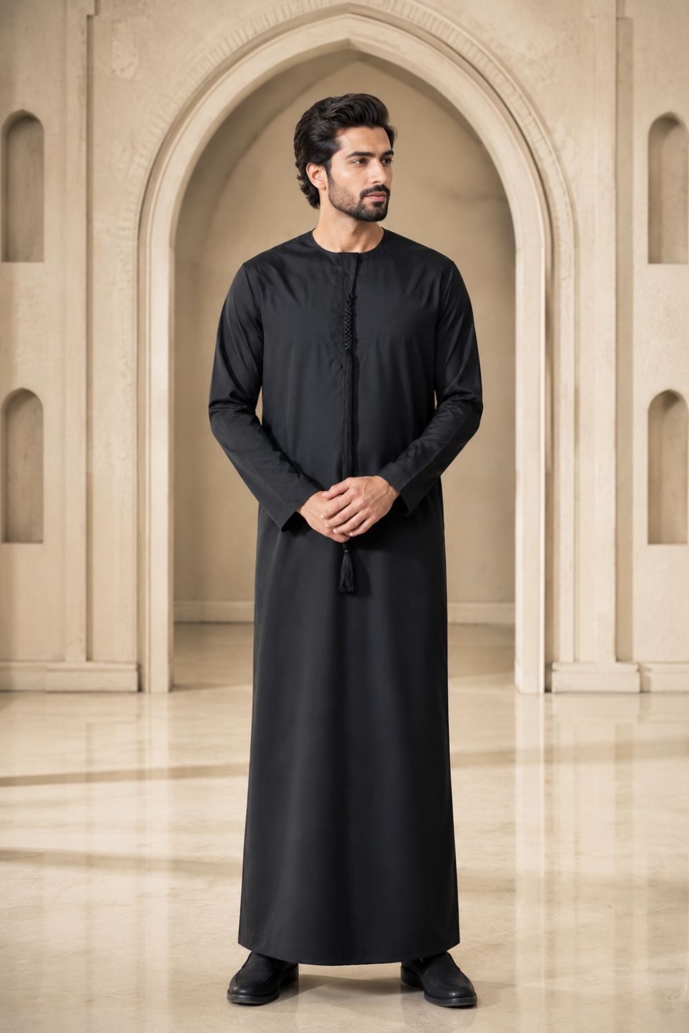 Black Emirati Thobe with Tassel