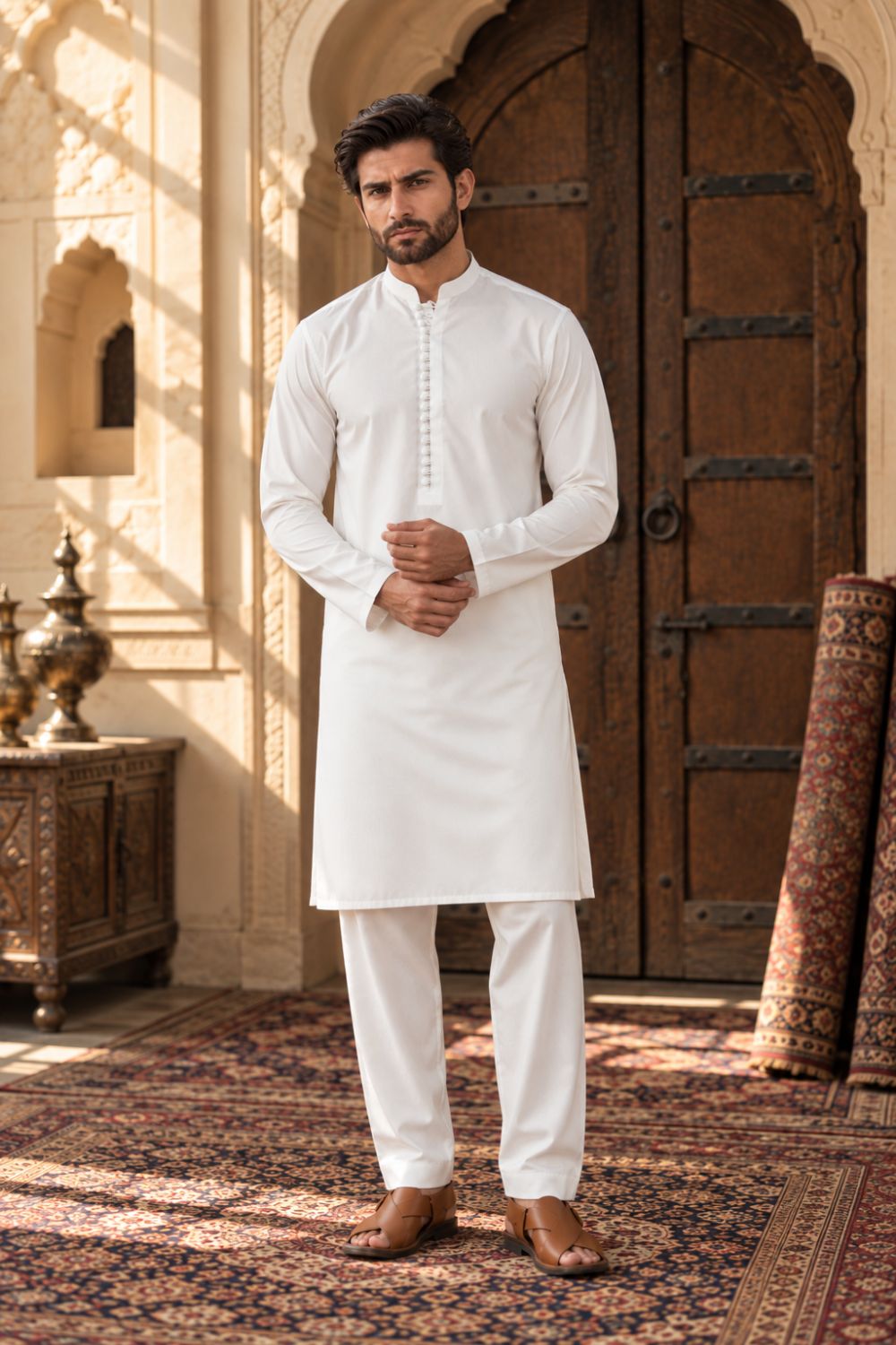 White Dobby Kurta Pajama
