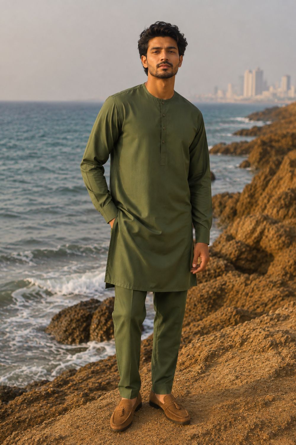 Olive Green Casual Kurta Pajama