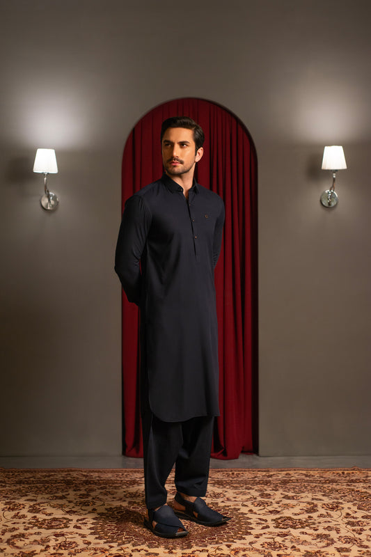 Dark Navy Dobby Designer Kameez Shalwar