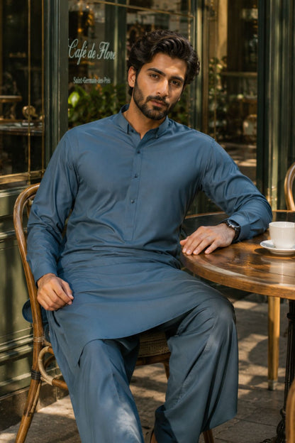 Slate Gray Kameez Shalwar